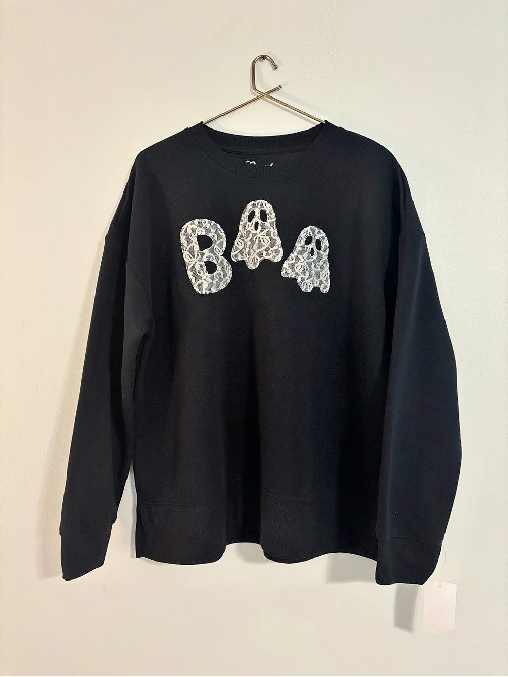 Fleurish BOO Ghost Sweatshirt Black Size Medium NWT